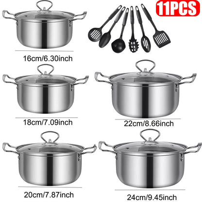 US Local 11PCS Induction Non Stick Stainless Steel Cookware Cooking Pot Pan With Lids Set