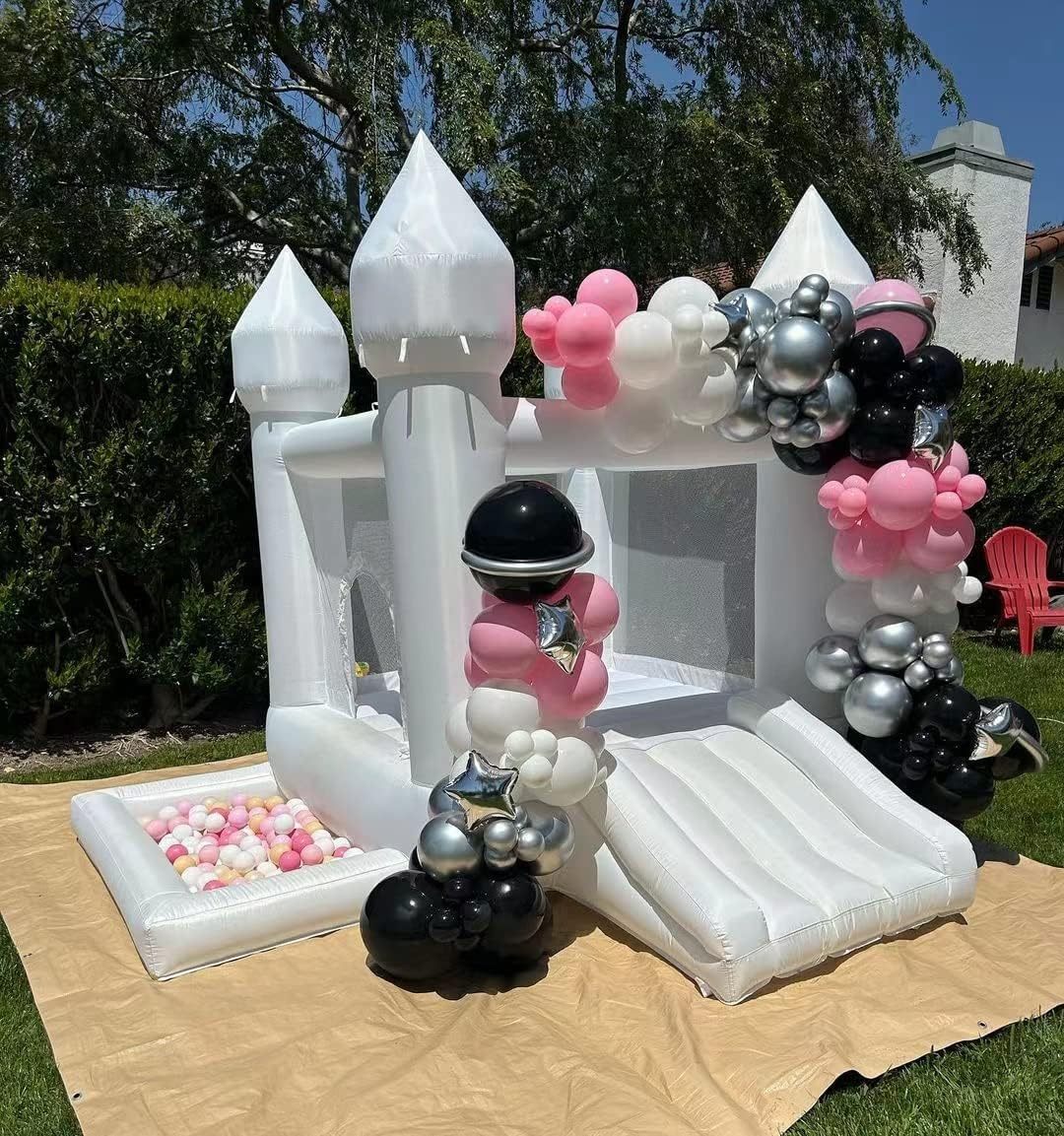 US Local White Bounce House, Castle Theme Kids Inflatable Trampoline With UL Blower, Durable And Easy To Set Up, Safe And Fun For Active Kids