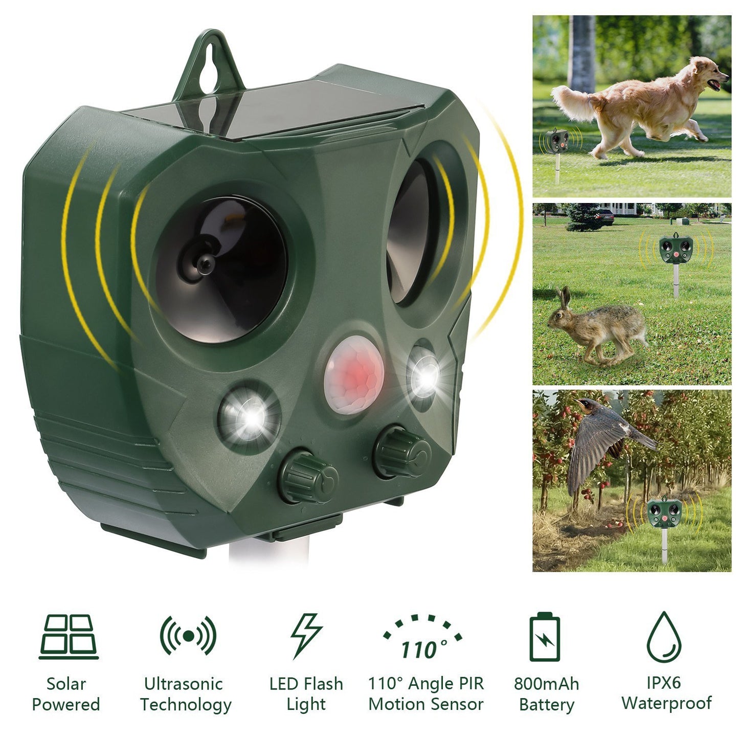 US Local 1 Pc Ultrasonic Animal Repeller Solar Powered Repellent With Motion Sensor LED Flashing Lights IPX6 Waterproof Outdoor For Farm Garden Yard