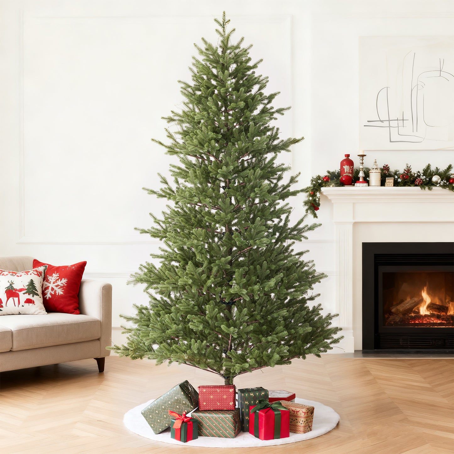 US Local Balsam Fir Heritage 7.5ft Christmas Tree Pre-Lit Artificial Full With 3,941 Branch Tips & 1,485 Low-Voltage Warm LED Lights, Foldable Stand & Realistic Flame-Resistant Branches