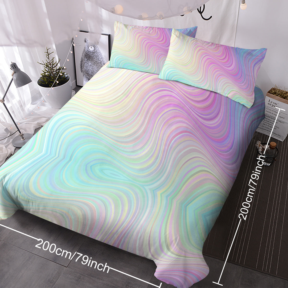 US & UK Local Girly Duvet Cover Rainbow Glitter Ombre Bedding Sets 3 Pcs Chic Purple Blue Green Pastel Bed Spreads Sparkle Quilt Cover Set With 2 Pillow Shams