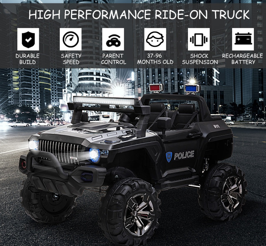 US Local 12V Electric Police Ride-on Toy For Kids LED Lights MP3 Parental Remote Black
