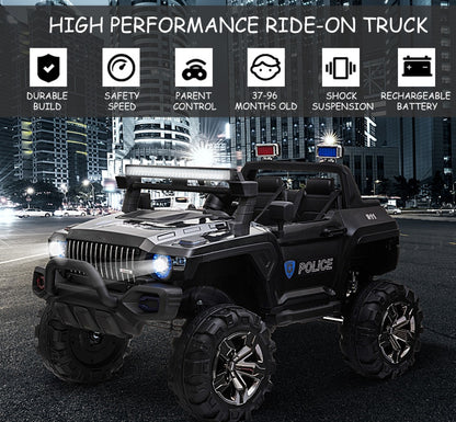 US Local 12V Electric Police Ride-on Toy For Kids LED Lights MP3 Parental Remote Black