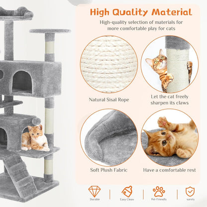 US Local 54 -Cat Tree Tower - Multi-level With Sisal Grab Post, Indoor Apartment With Ladder, Plush Toys, Rest And Play