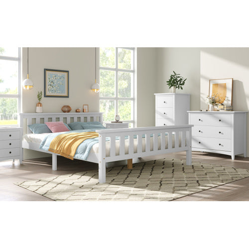 UK Local Double Bed Wooden Frame 4ft6 Double Wooden Bed In White For Adults, Kids, Teenagers 4FT6