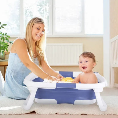 US Local Baby Bath Tub With Thermometer Collapsible Travel-Friendly 0-24Months Baby Bathtub