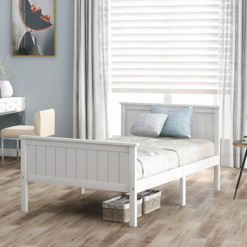UK Local Wooden Bed Frame With Headboard And Footboard, Pine Wood Bed For Kids Bedroom, Ivory
