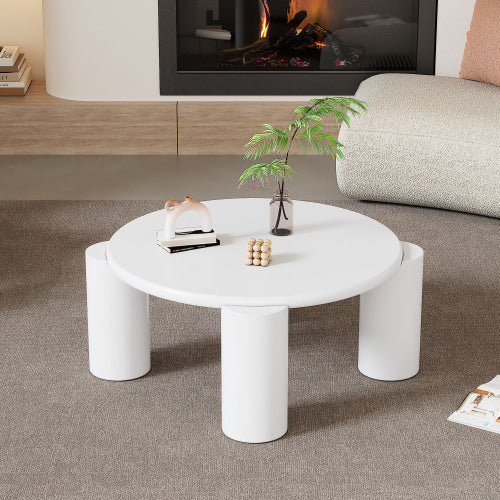 UK Local White Round Coffee Table,Wooden Painted Coffee Table,Tea Table, Cute Wooden Modern Center Table With 4 Legs For Bedroom Apartment, Living Room, Farmhouse