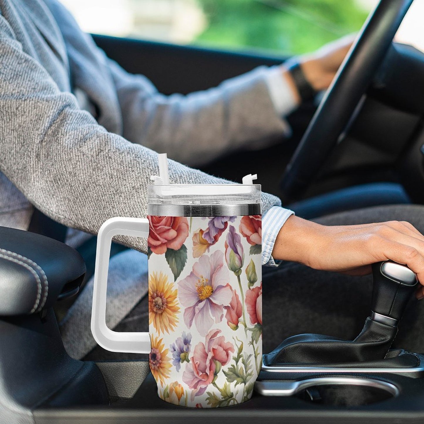 PHDT00048 POD US Local Tumbler 40 oz Large Capacity Car Cup Flowers, Retro