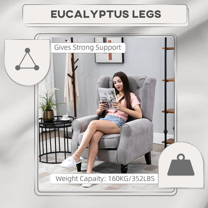 US Local Gray Fabric Tufted Club Accent Chair With Removable Cushion, Wooden Legs