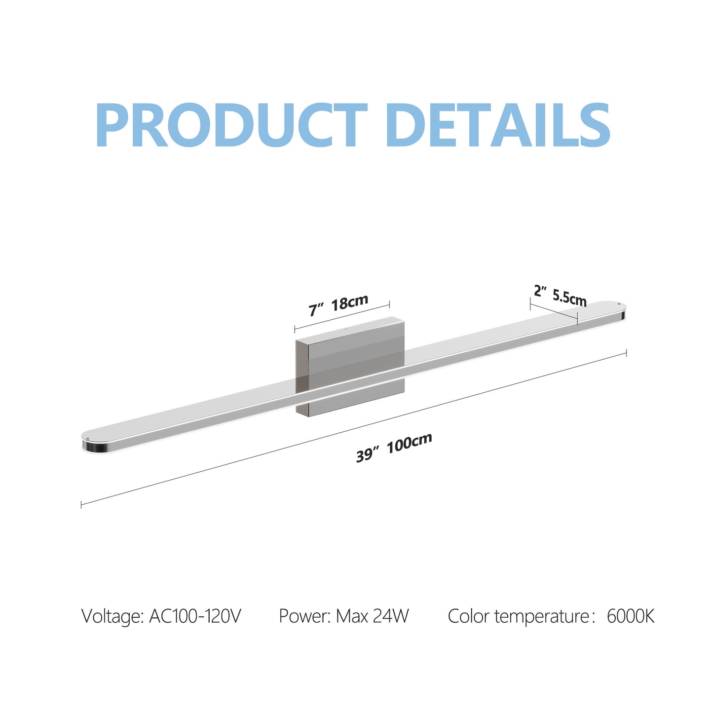 US Local Modern LED Vanity Lights For Bathroom 39IN 24W Daylight White Chrome Light Fixtures Bathroom Lights Over Mirror Vanity Lighting Fixtures Vanity Light