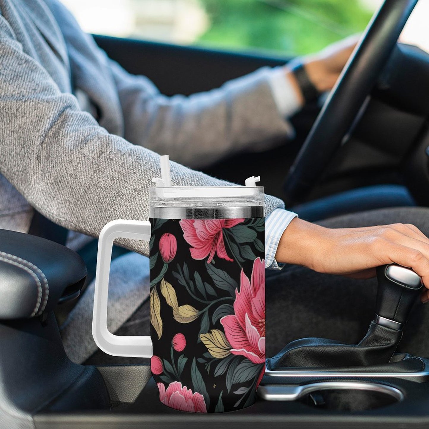 PHDT00439 POD US Local Tumbler 40 oz Large Capacity Car Cup Red Flower