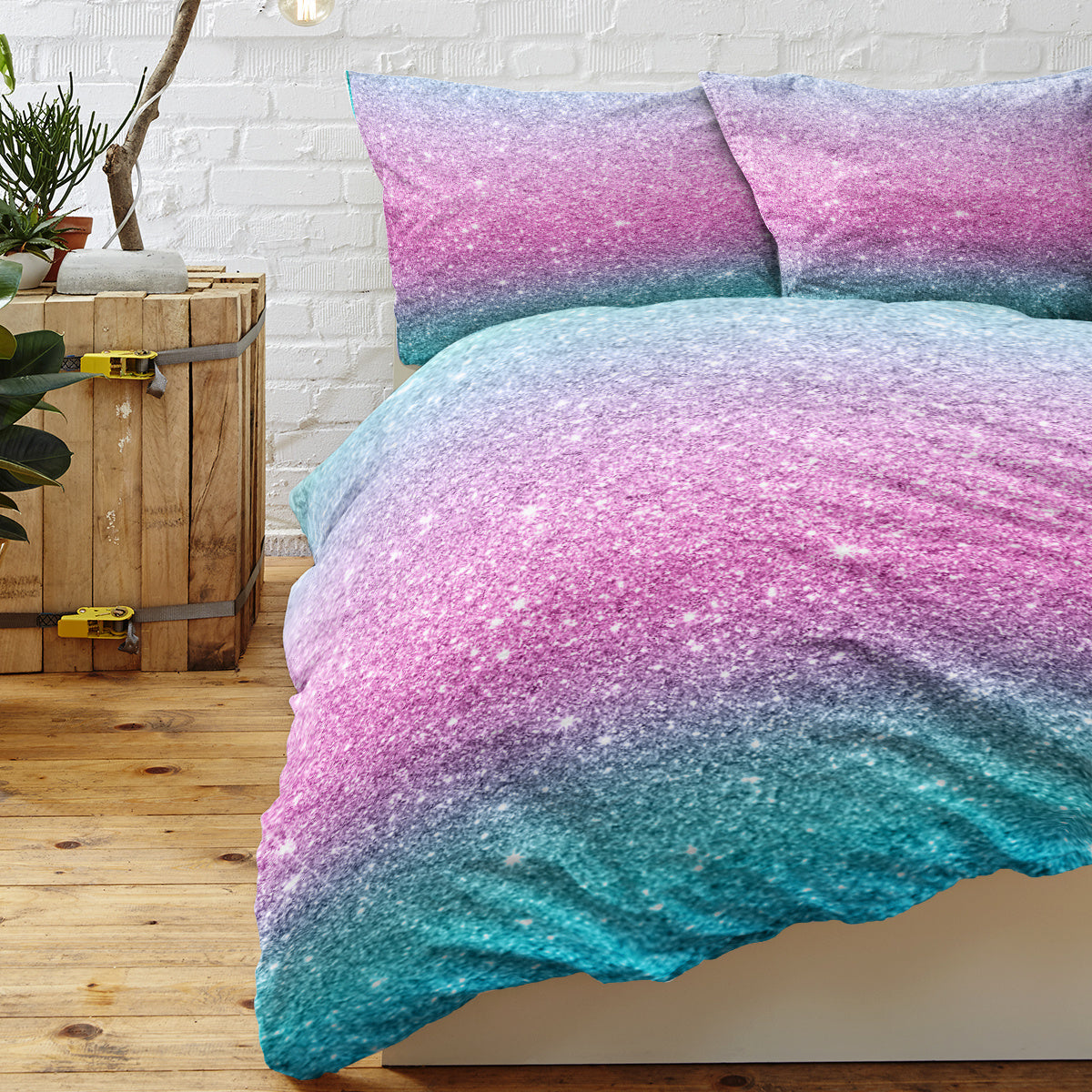 US & UK Local Girly Duvet Cover Rainbow Glitter Ombre Bedding Sets 3 Pcs Chic  Purple Blue Green Pastel Bed Spreads Sparkle Quilt Cover Set With 2 Pillow Shams