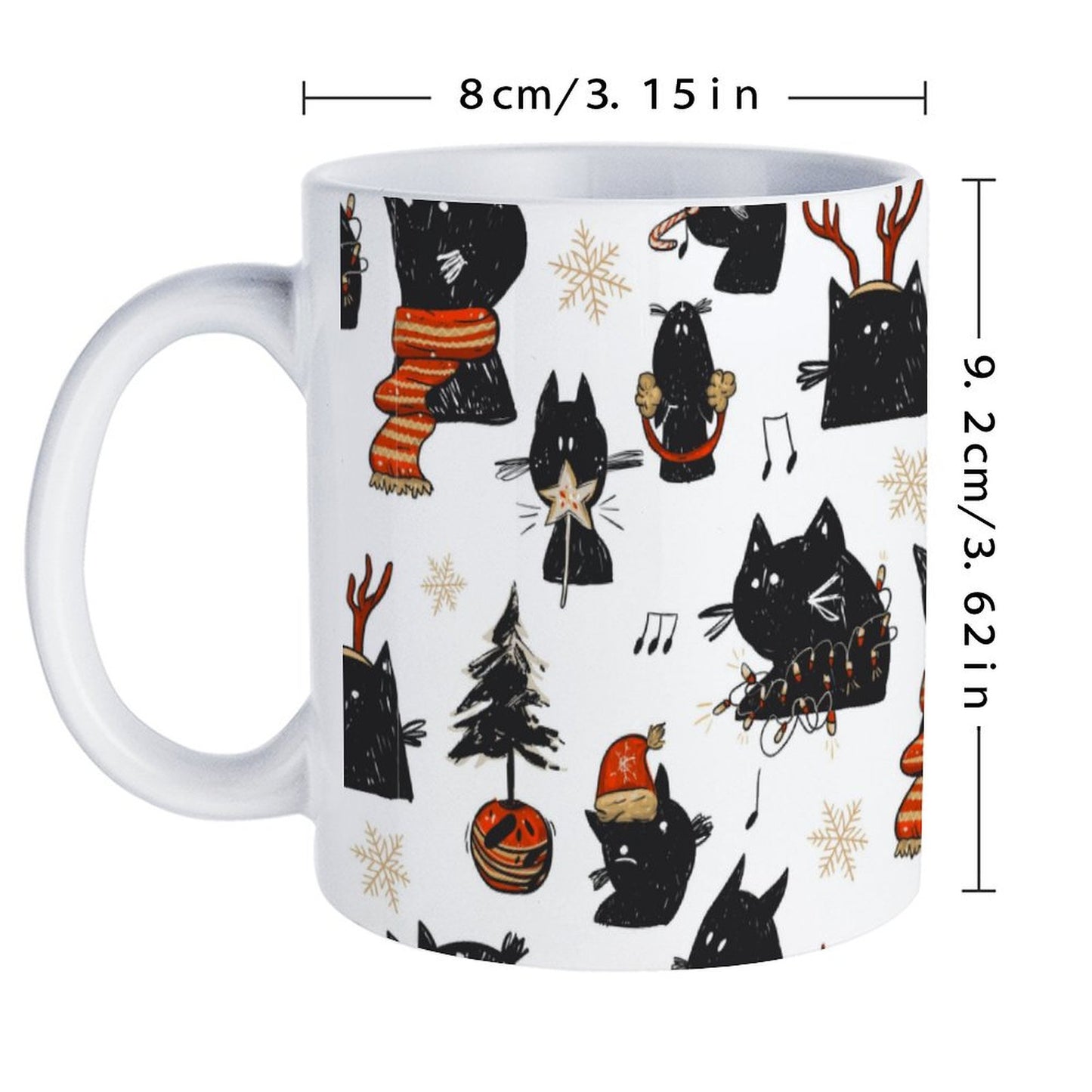 POD US Local White mug with full print, Christmas, Black Cat 0094