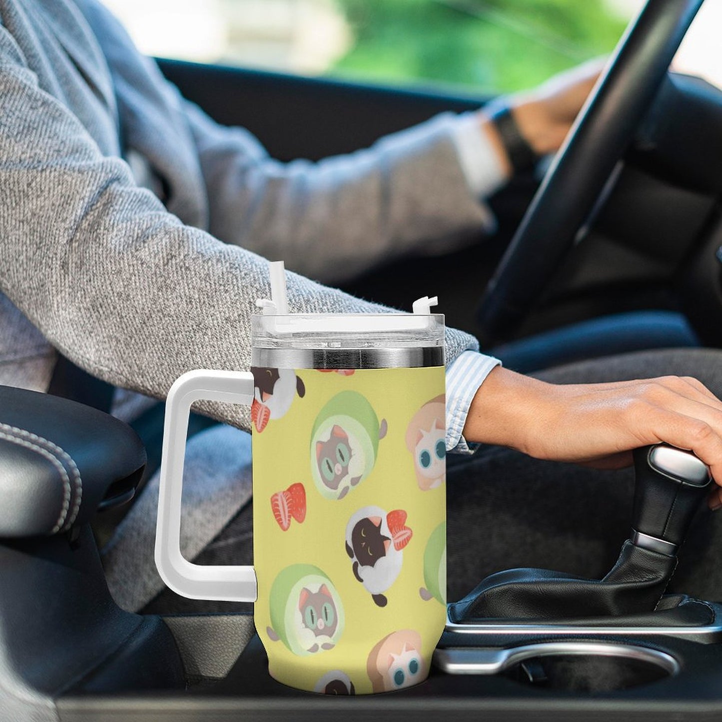 PHDT00260 POD US Local Tumbler 40 oz Large Capacity Car Cup Cat Dessert Cute Pink Green Black Yellow