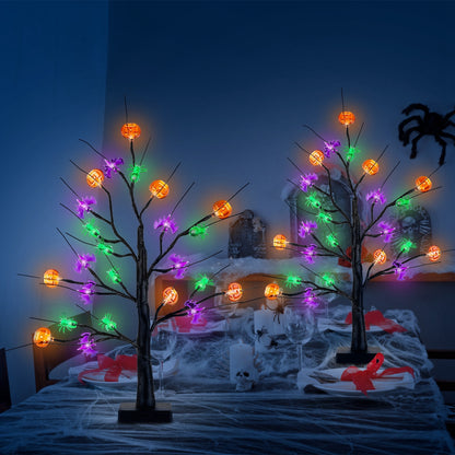 US Local 2Pack 1.97FT Lighted Halloween Trees Halloween Indoor Decorations Black Halloween Tree Lights With Timer Adjustable Twigs For Tabletop Party