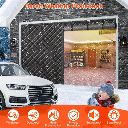 US Local 1 Pc 16x7FT Magnetic Thermal Insulated Garage Door Curtain For Winter Two Car Garage Screen With Magnetic Closure 8 Roll Up Buckle Straps For Two Cars Weatherproof Windproof Soundproof