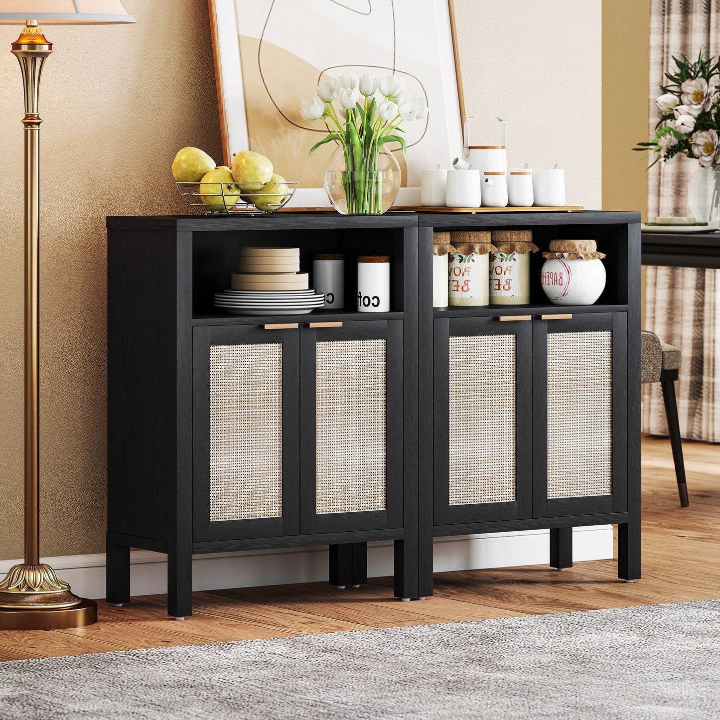 US Local Sideboard Buffet Cabinet With Storage, Modern Accent Cabinet With Adjustable Shelf, Coffee Bar Cabinet, Distressed Black