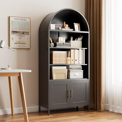 US Local Metal Arched Bookcase, Large Size Freestanding Black Arch Storage Cabinets For Home Office Bookshelf Living Room