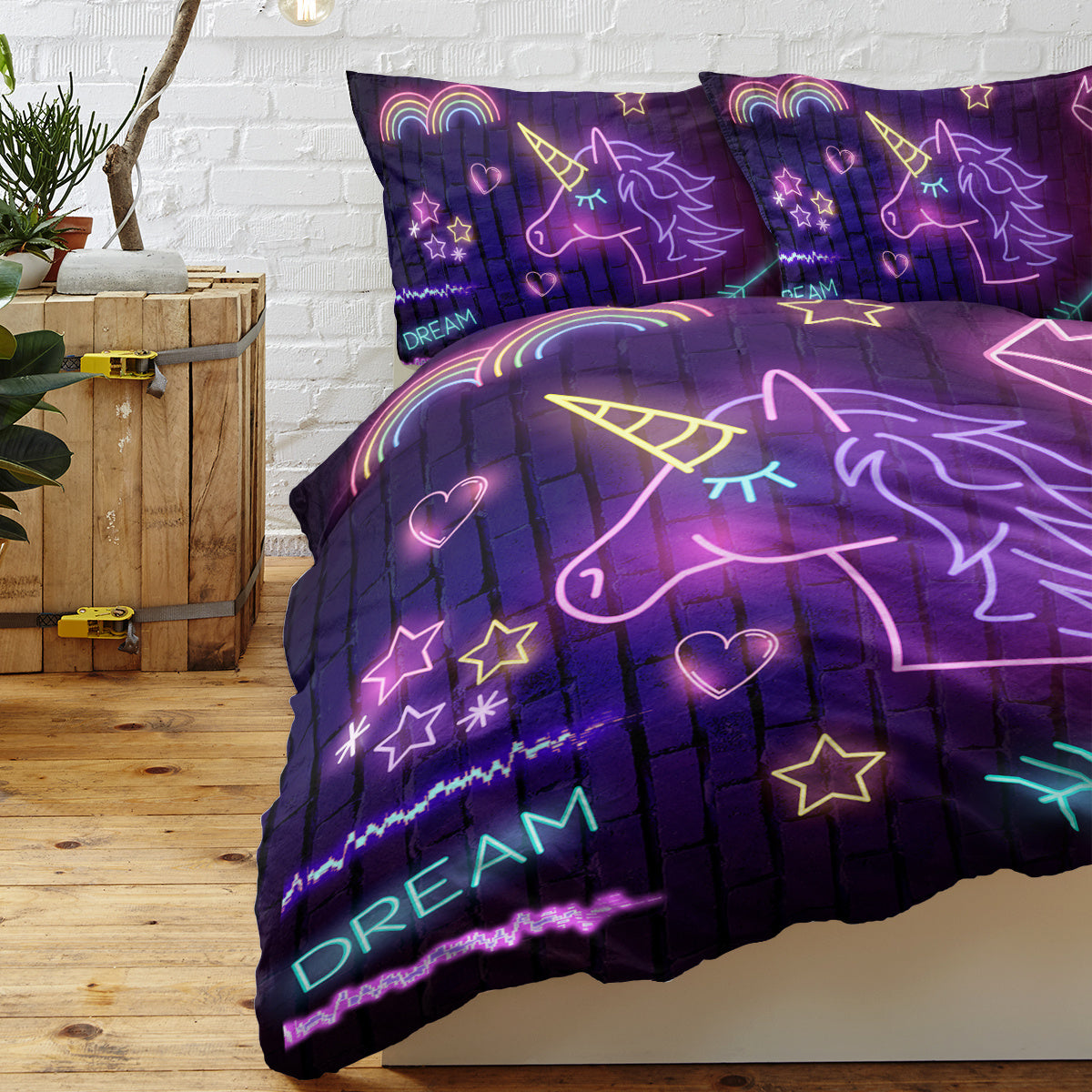 US & UK Local Star Bedding Neon  Pattern 3 Piece Black Duvet Cover Set