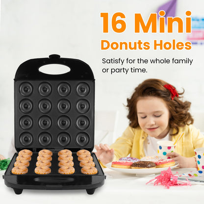 US Local 1Pc Mini Donut Maker Machine For Kids Snack Breakfast Desserts With 16 Doughnuts Holes Non Stick Coating Double-Side Heating Plates Overheating Protection