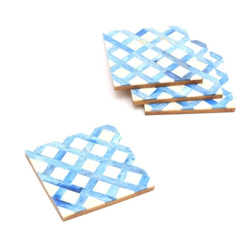 White Blue Dyed Bone Inlaid Square Coaster Set