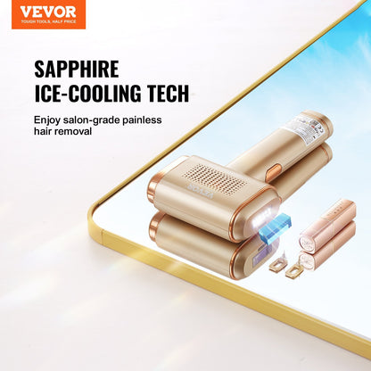 US Local VEVOR IPL Hair Removal, Permanent Hair Removal With Sapphire Ice Cooling System, Painless At-Home Hair Removal Device For Women Men, Auto Manual Modes, 5 Levels For Body & Face