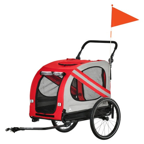 US Local Aosom 2-in-1 Pet Bike Trailer For Small Dogs, Road-Visibility Bicycle Stroller, Weather-Strong Bike Wagon Trailer Sidecar Attachment, Red