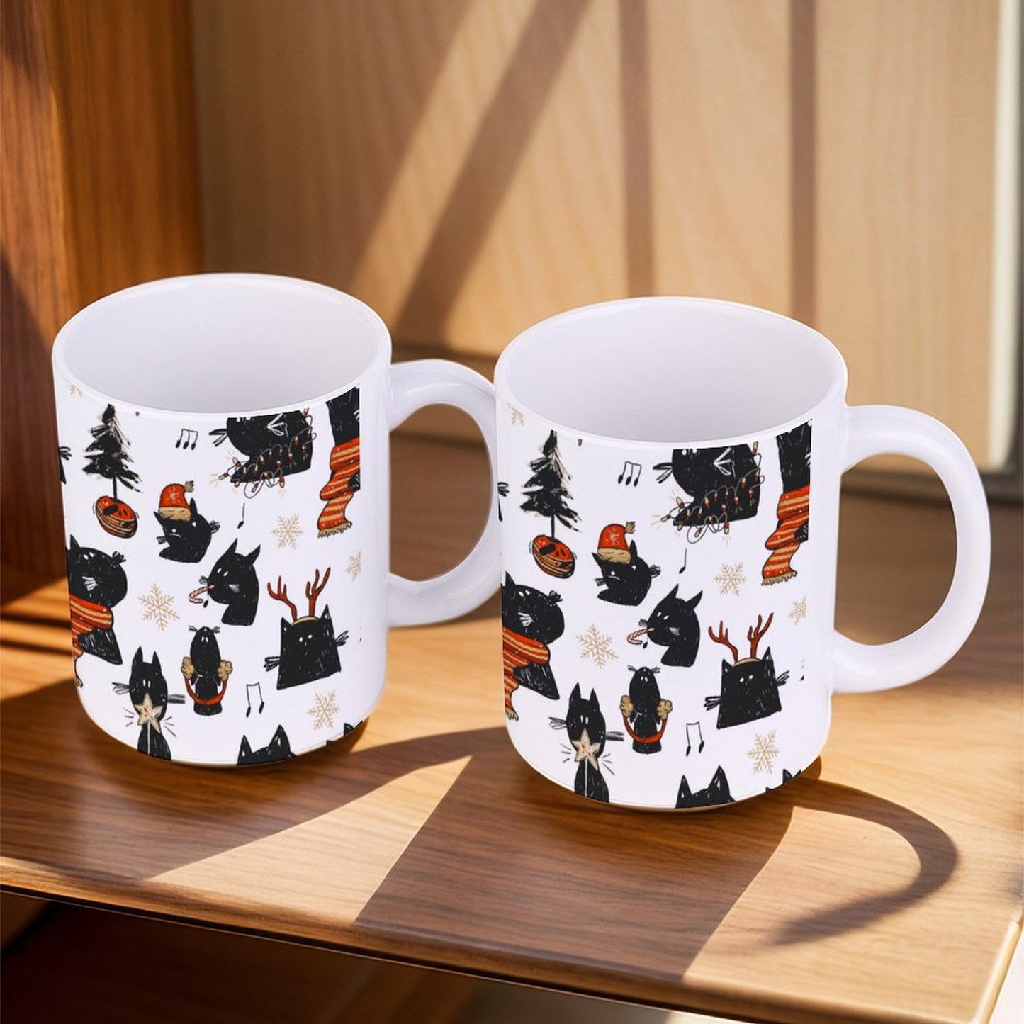 POD US Local White mug with full print, Christmas, Black Cat 0094