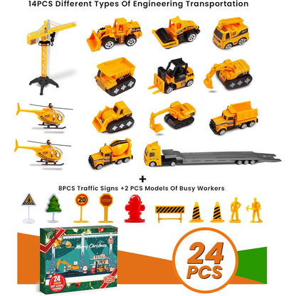 US Local Advent Calendar Christmas Countdown Calendar For Kids, 24PCS Cartoon Engineering Vehicle Playset, Christmas Gifts Toys For 6 Year Old Boys And Girls