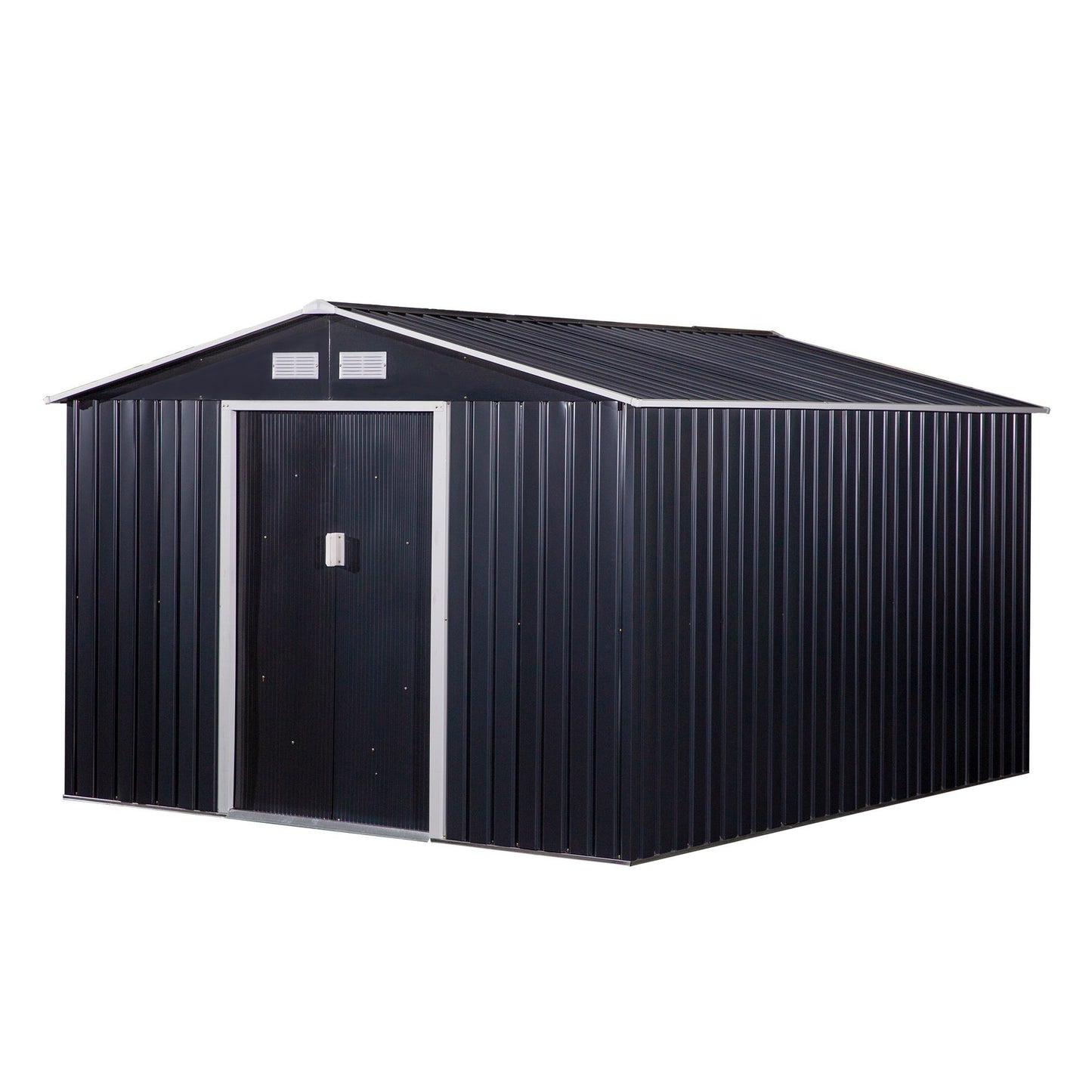 US Local 11' X 9' Metal Storage Shed, Garden Tool House With Double Sliding Doors, 4 Air Vents For Backyard, Patio & Lawn, Dark Gray