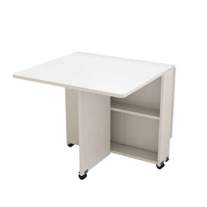 US Local Folding Drop Leaf Dining Table With 6 Wheels And 2-Layer Storage Shelf, Space Saving Table For Small Spaces, 47.2 Inch D X 23.6 Inch W X 30.3 Inch H, White