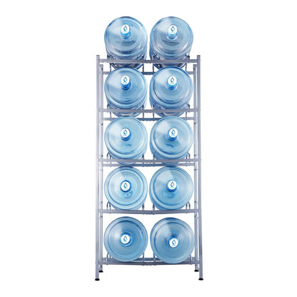 US Local VEVOR 5-Tier Water Jug Holder Double Row Water Jug Rack 10 Bottles Silver Gray