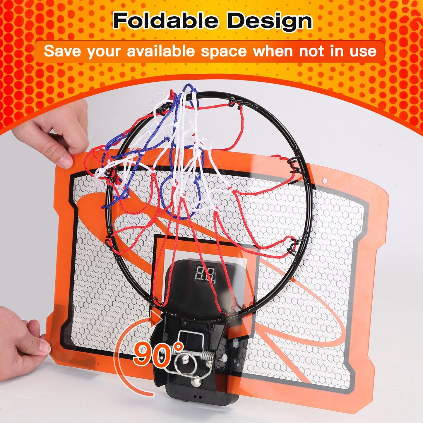 US Local 1Set Indoor Mini Basketball Hoop Set Over Door Basketball Hoop With 4 Inflatable Balls Electric Audio Scorer Foldable Basket Gift For Kids And Adults