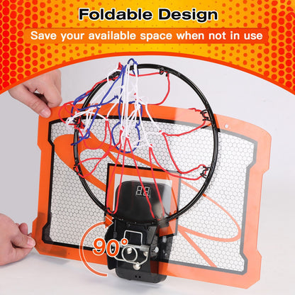 US Local 1Set Indoor Mini Basketball Hoop Set Over Door Basketball Hoop With 4 Inflatable Balls Electric Audio Scorer Foldable Basket Gift For Kids And Adults