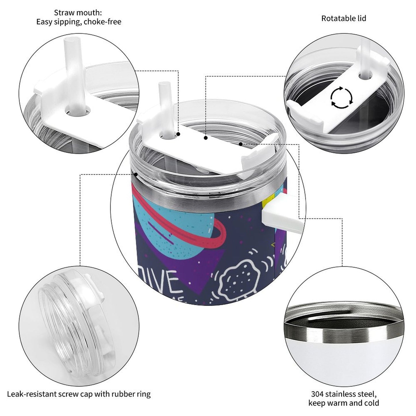 PHDT00348 POD US Local Tumbler 40 oz Large Capacity Car Cup Cosmic Planet Cat