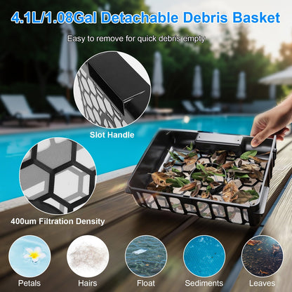 US Local 1 Pc Solar Powered Robotic Pool Skimmer Automatic Swimming Pool Surface Cleaner With 2 Cleaning Modes Dual Charging Methods IPX7 Waterproof 1937sq.ft Coverage APP Control