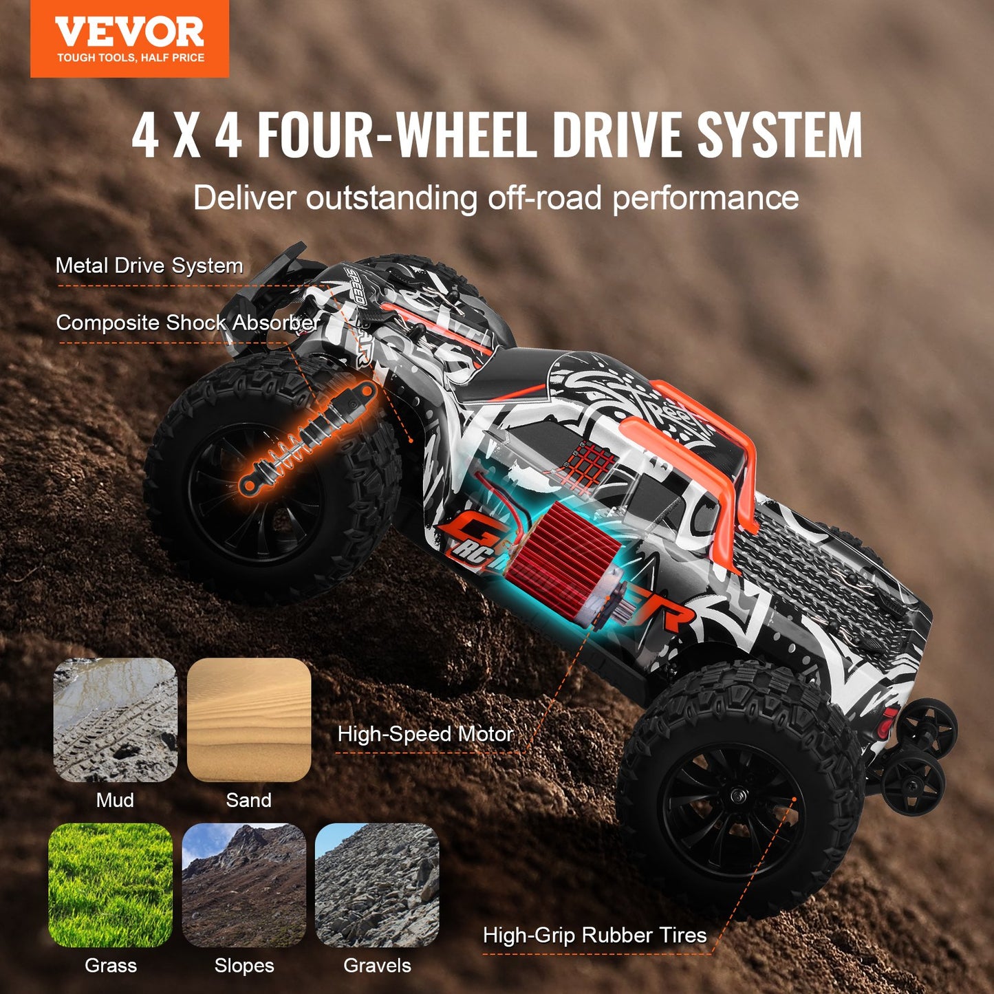 US Local Remote Control Car 1:14 Scale Kids RC Car All Terrain 4WD Off-Road Truck