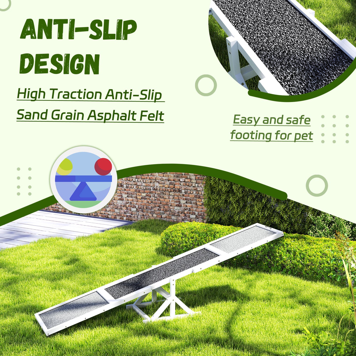 US Local Wooden Dog Agility Seesaw For Training And Exercise, Weather Resistant, 83 L X 16 W X 14 H, White