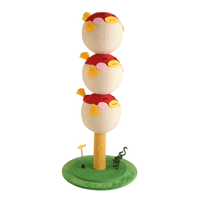 US Local Cute Puffer Fish-shaped Cat Climbing Frame, Three-tier Climbing Tower With Base, Indoor Cat Scratching Post Climbing Frame With Vertical Claw Interactive Cat Toy, Suitable For Cats Of All Sizes