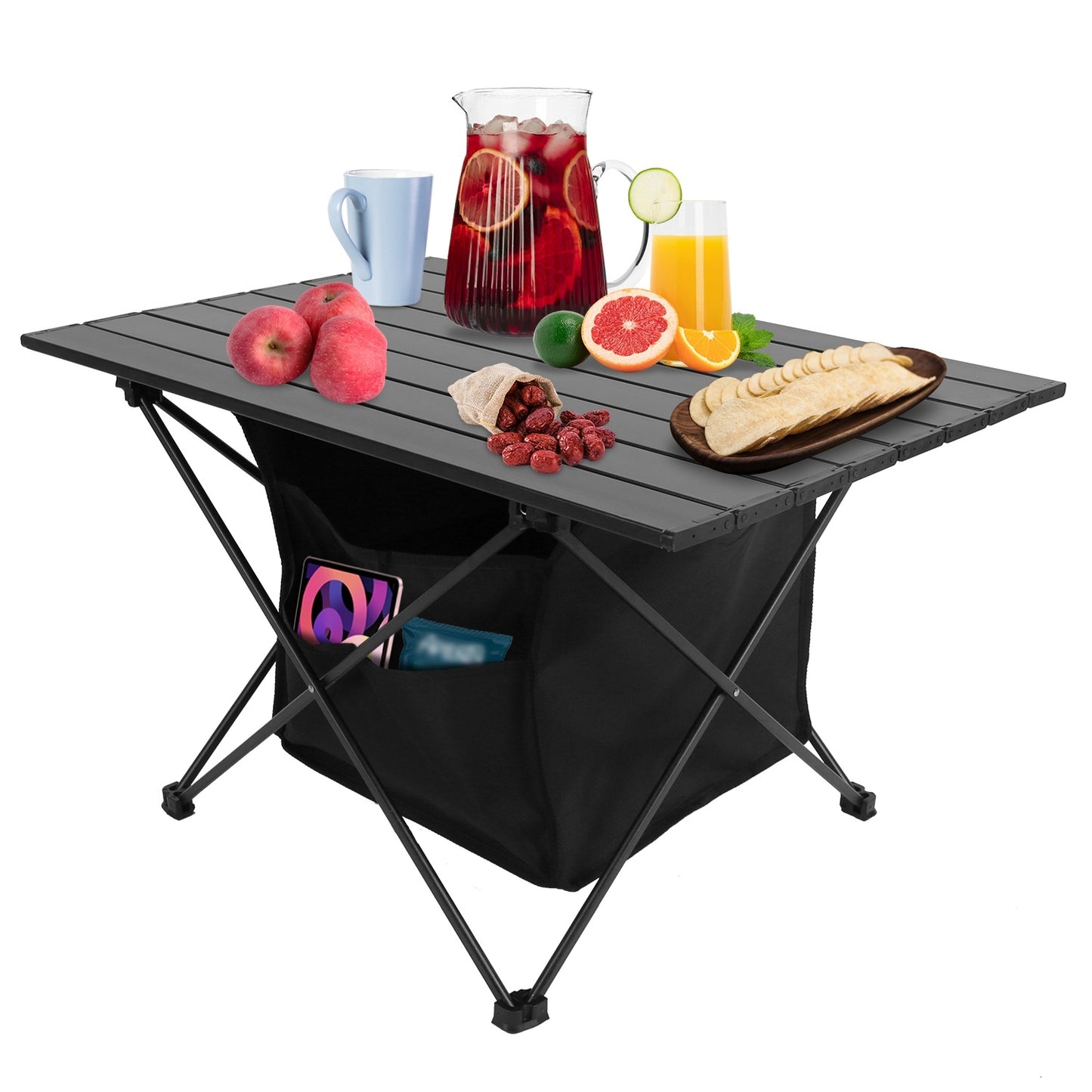 US Local 1 Pc Foldable Camping Table With Storage Basket Rustproof Portable Aluminum Alloy Roll-Up Camping Table With Carrying Bag For Camping Hiking BBQ Picnic Fishing Fedex Shipping