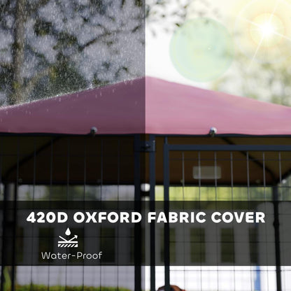 US Local Welded Wire Outdoor Dog Kennel With 360 Rotating & 4 Levels Adjustable Bowls, Waterproof Cover, 4.6 X 4.6 X 5