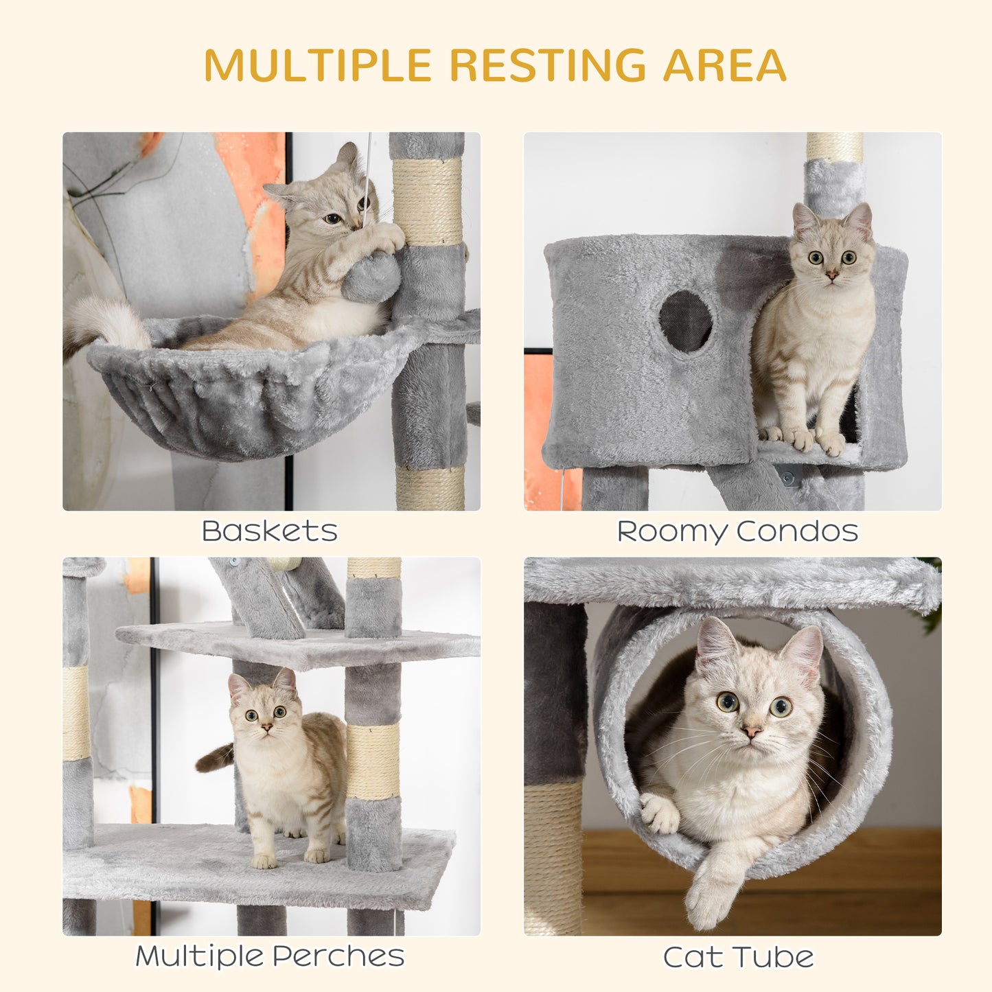 US Local Floor Standing Cat Tree 94.5-10.25 Inch Height Adjustable Cat Climbing Tower, Apartment Hammock