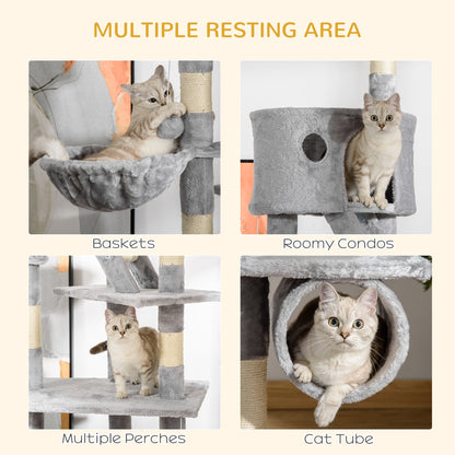 US Local Floor Standing Cat Tree 94.5-10.25 Inch Height Adjustable Cat Climbing Tower, Apartment Hammock