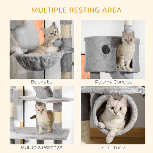 US Local Floor Standing Cat Tree 94.5-10.25 Inch Height Adjustable Cat Climbing Tower, Apartment Hammock
