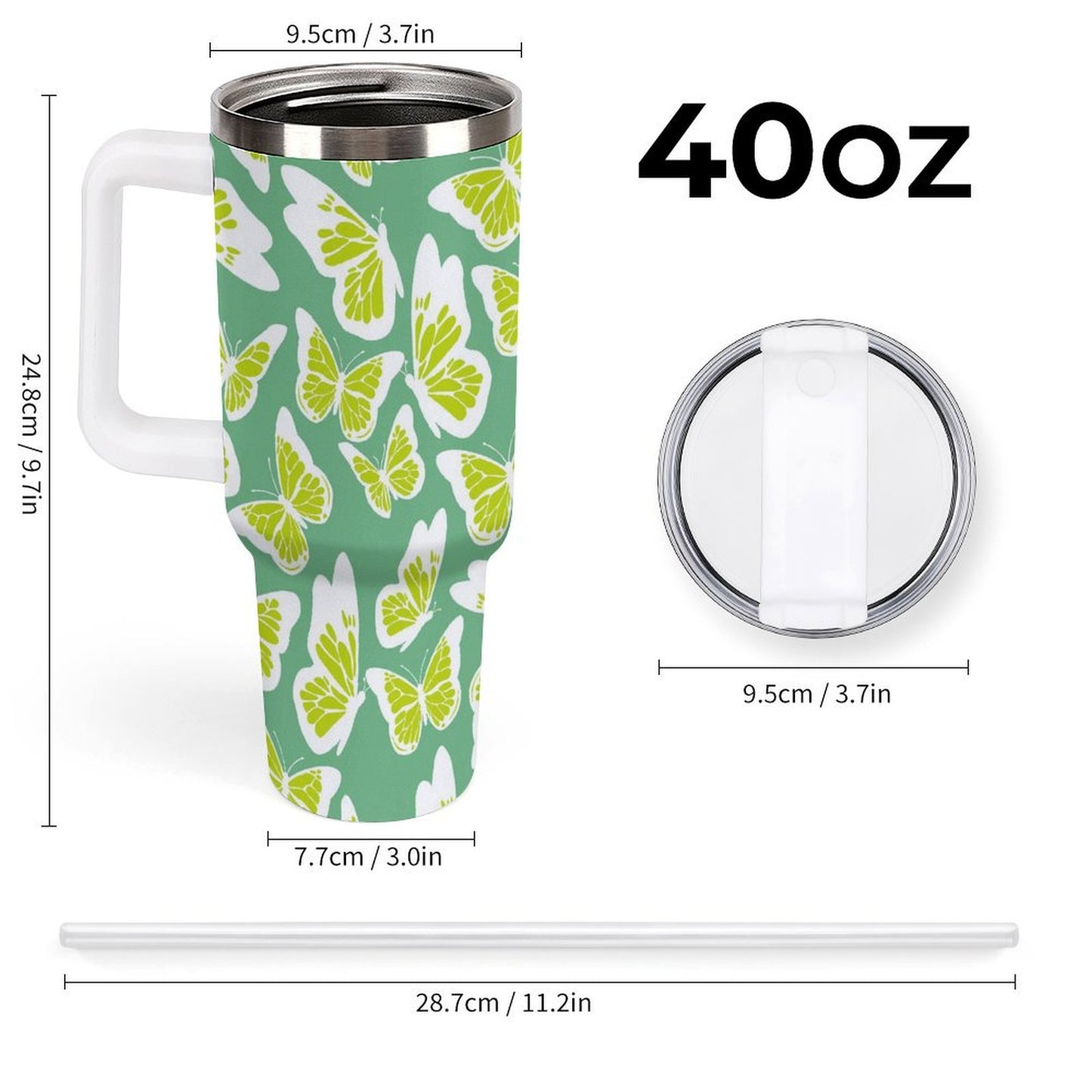 PHDT00523 POD US Local Tumbler 40oz Large Capacity Car Cup Green Butterfly