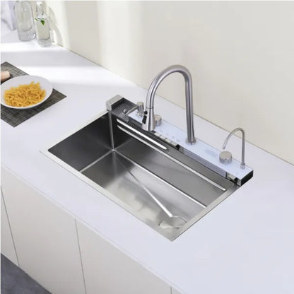 US Local Pull-out Facuet Single Bowl Sink Kitchen Vegetable Sink 304 Whale Waterfall Sink Dish Sink Household Vegetable Washing Basin