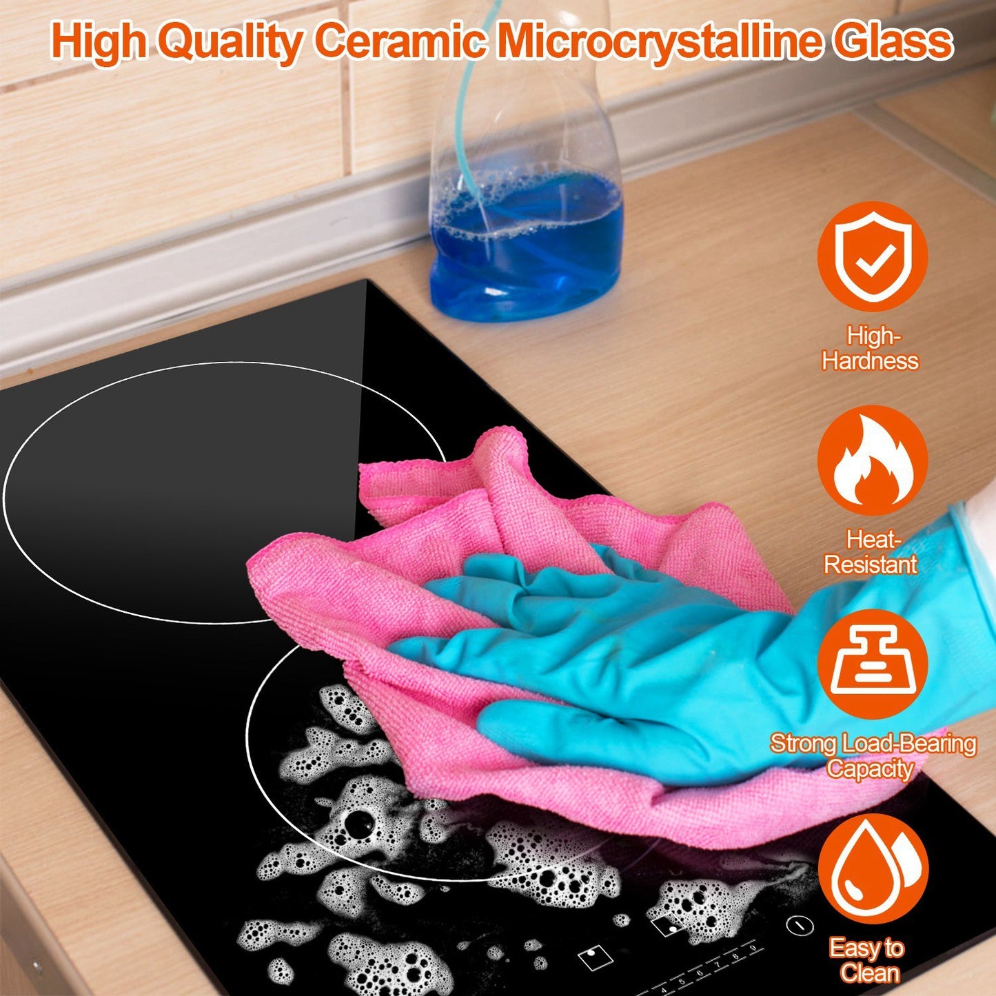 US Local 1Pc Dual Induction Burners Electric Cooktop 110V Total 1900W Electric Stove Built In Electric Ceramic Stove With Timer Setting 9 Firepower Levels Over Heating Protection