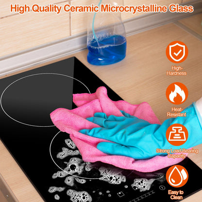 US Local 1Pc Dual Induction Burners Electric Cooktop 110V Total 1900W Electric Stove Built In Electric Ceramic Stove With Timer Setting 9 Firepower Levels Over Heating Protection