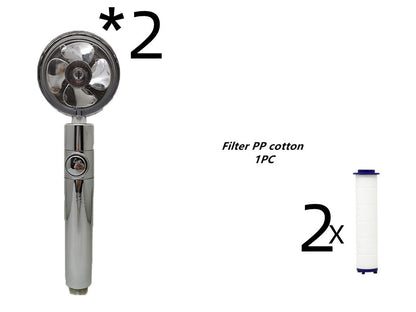 US Local Propeller Driven Shower Head With Stop Button And Cotton Filter Turbocharged High Pressure Handheld Shower Nozzle